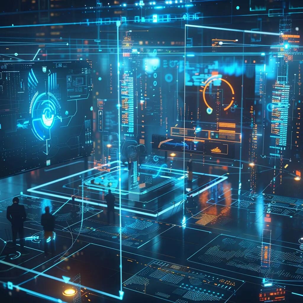 Futuristic digital interface showcasing dynamic data visualization and security analytics, with figures observing Vault's secrets management capabilities and ephemeral credential generation.