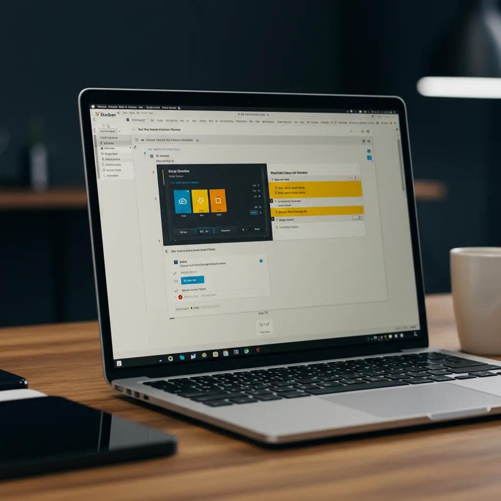 Close-up of a laptop screen showing Docker interface for container management in a productive workspace