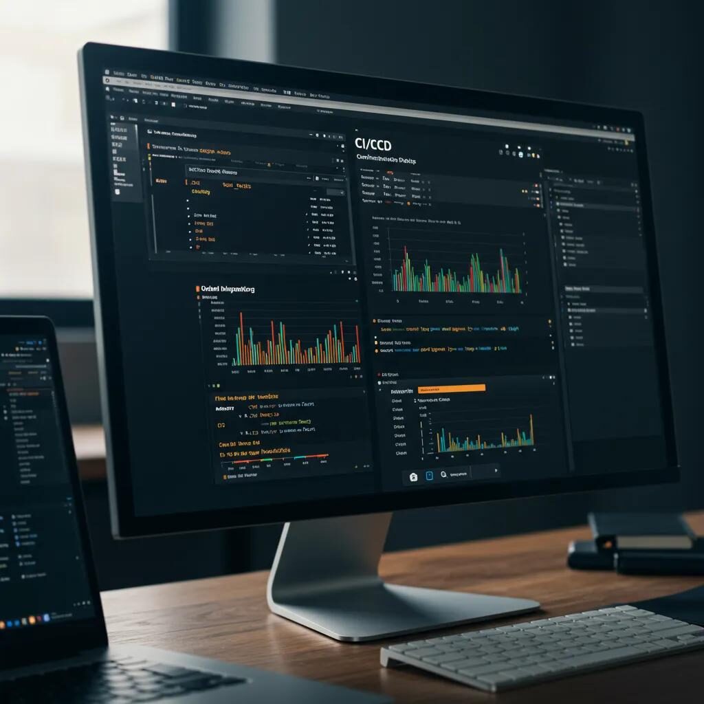 Computer screen showing CI/CD pipeline metrics, illustrating continuous integration in DevOps
