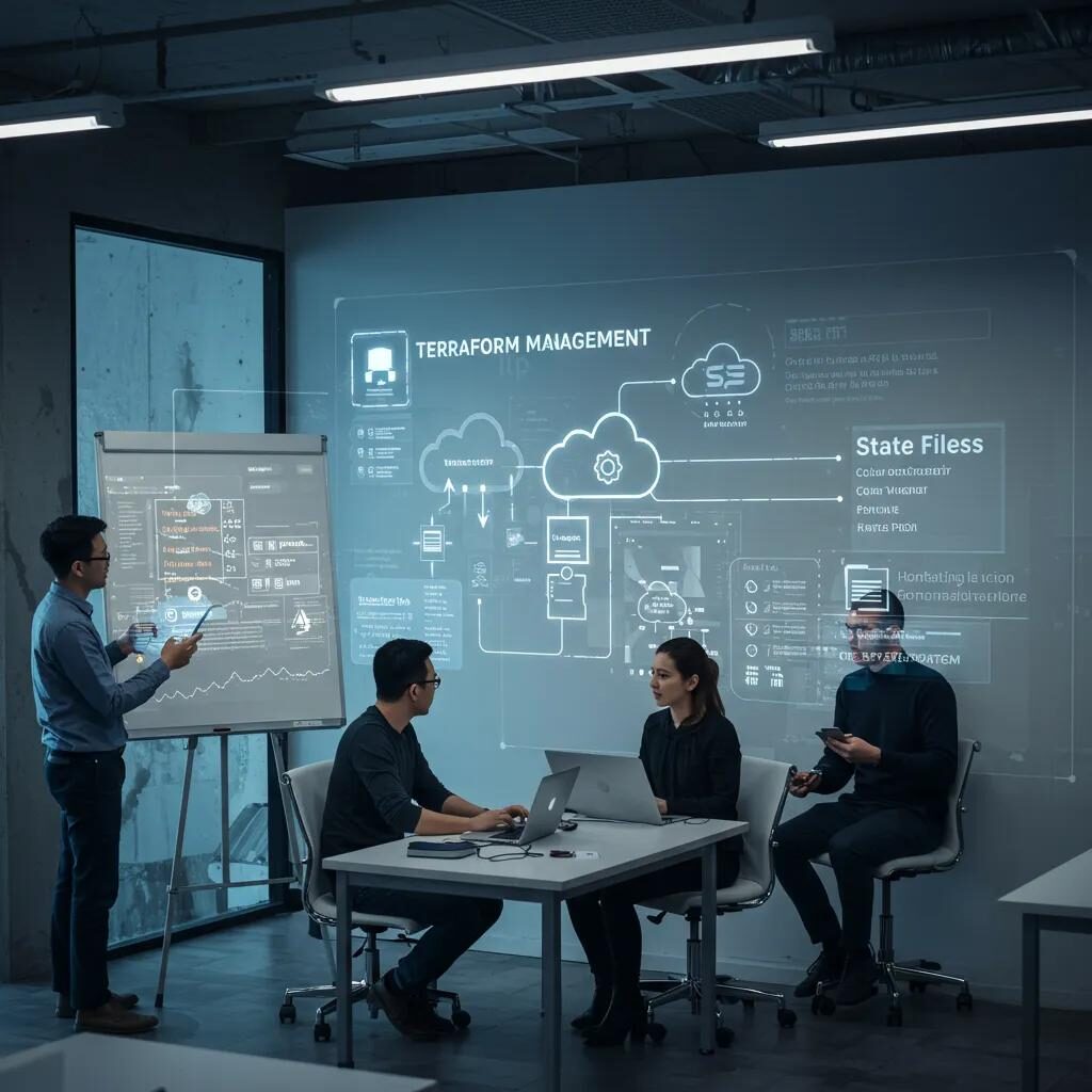 A team collaborating effectively on Terraform state management, illustrating secure and efficient cloud operations.